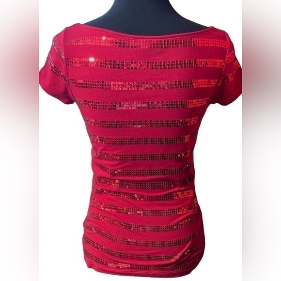 LOFT Ann Taylor Sequin Red Blouse Top Cotton Spandex Blend Valentine’s Day XS - Picture 2 of 16